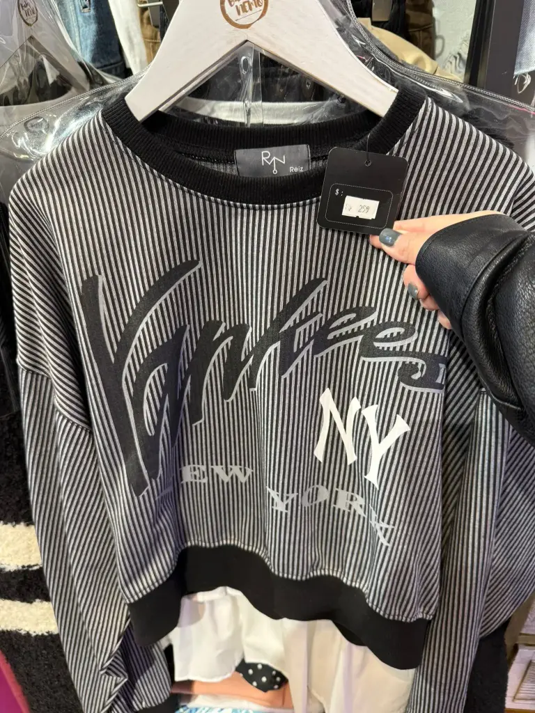 NY條紋字母長袖T